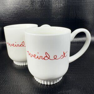 Opalhouse Weirdo Weirdest White Porcelain Coffee Mug Cup Set 2 Mugs Cups Ceramic